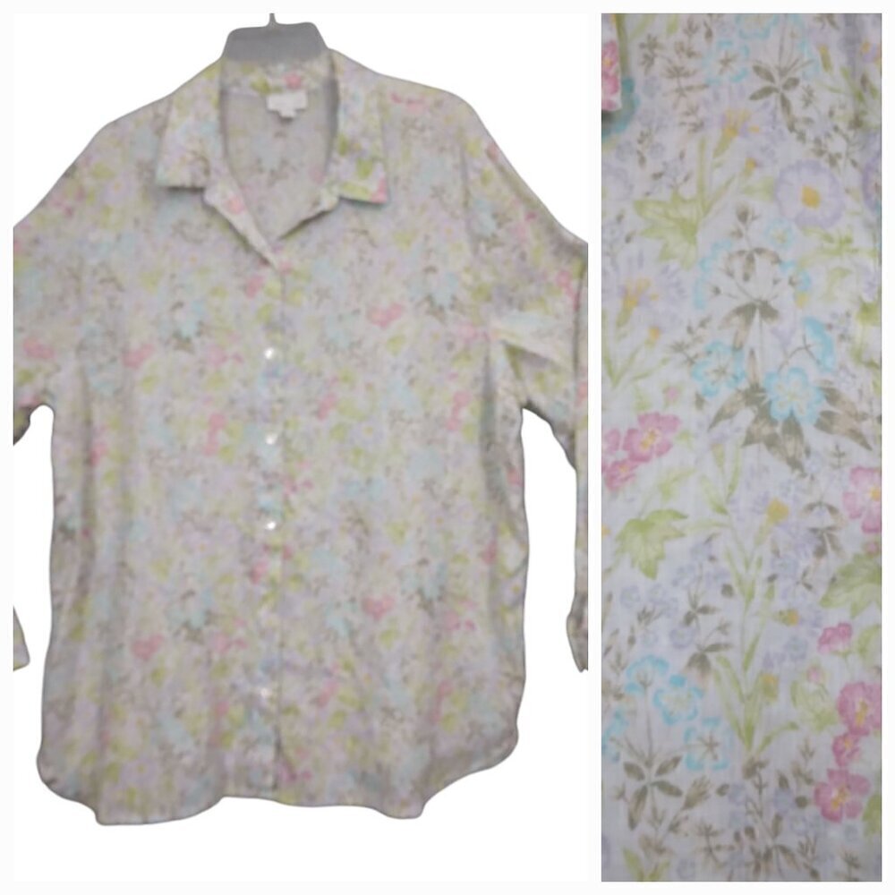 J. JILL | Love Linen Spring Country Floral Shirt Blouse | Size XL